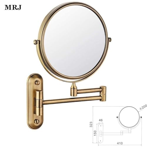 Wall Mounted Mirror, 3/5X Magnification + Normal Bathroom Shaving Mirror Double-Sided Magnifying Makeup Vanity Swivel Mirror, 8 Inch Extendable Arm, Chrome Finished(Archaize,1X/3X)