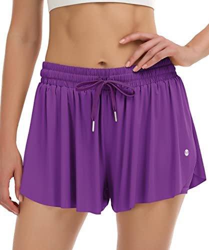 2 in 1 Womens Flowy Athletic Shorts for Running,Yoga,Workout,Biker Butterfly Shorts with Pocket in Summer