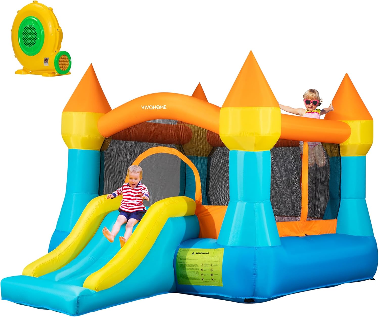 VIVOHOME Inflatable Bounce House Bouncer Jumping Castle with Slide 370W Air Blower for Kids Outdoor Backyard Indoor
