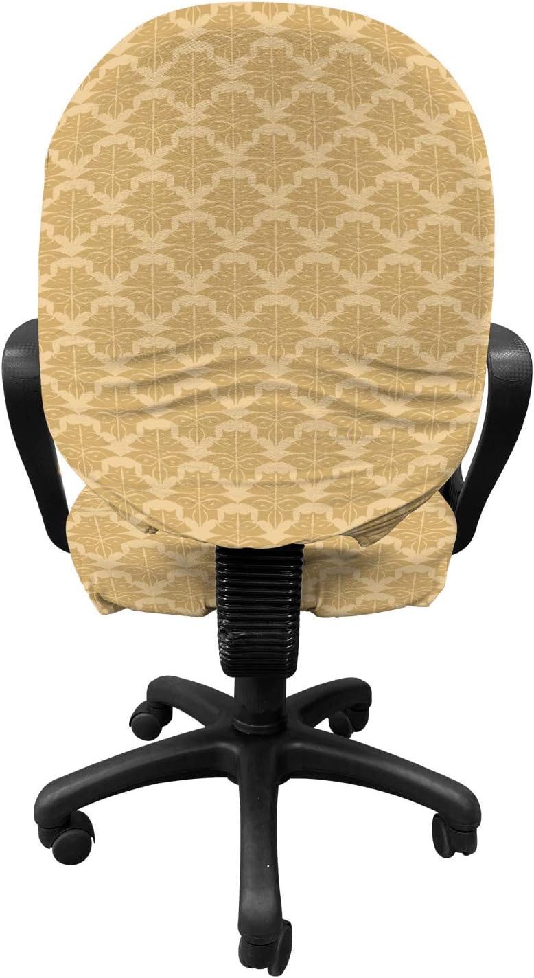 Ambesonne Retro Office Chair Slipcover, Old Fashioned Damask Pattern with Victorian Medieval Renaissance Influences Classic, Protective Stretch Decorative Fabric Cover, Pale Brown
