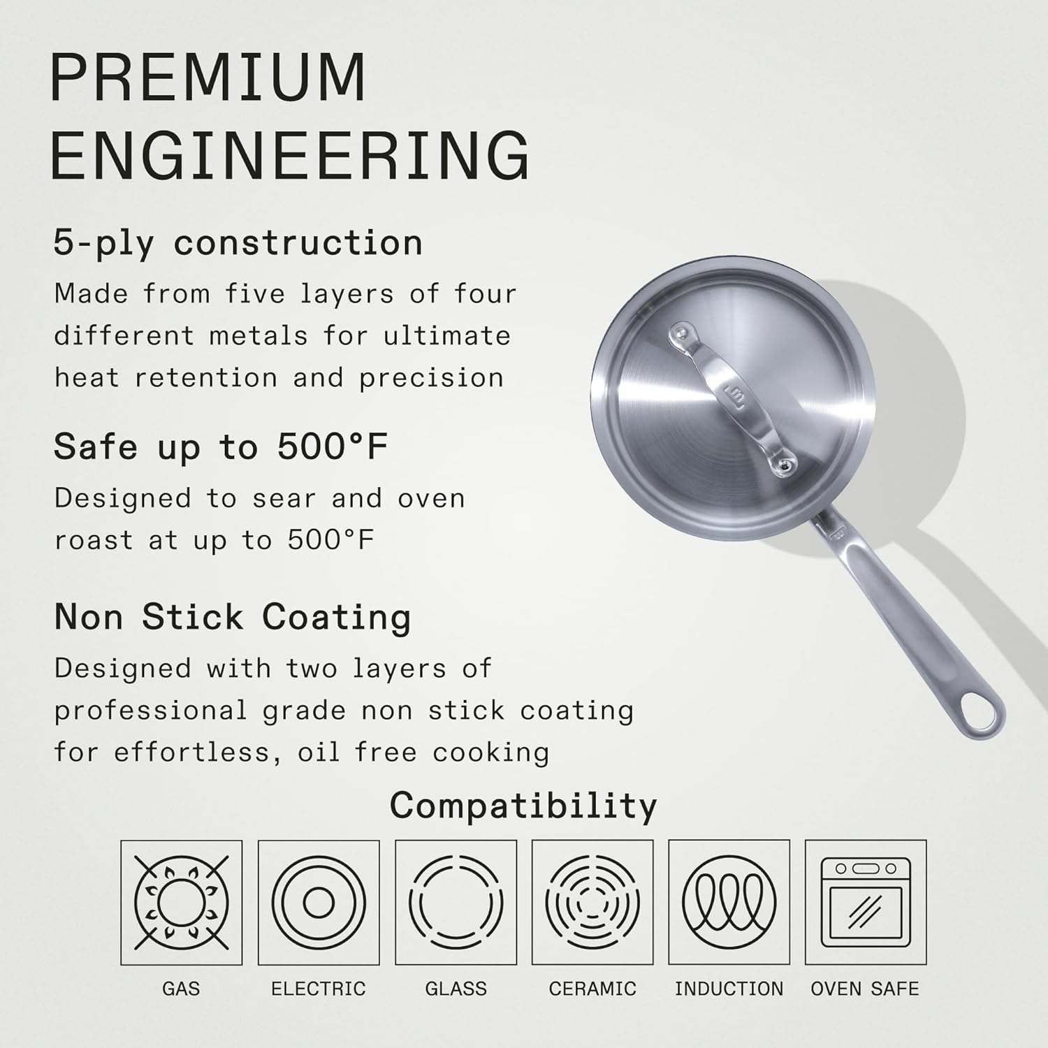 Made In Cookware - 2 Quart Non Stick Sauce Pan With Lid - Graphite - 5 Ply Stainless Clad Nonstick Saucepan - Professional Cookware - Crafted in Italy - Induction Compatible