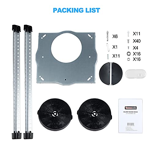 30 Inch Island Range Hood, thermomate 350 CFM Black Stainless Steel Stove Vent Hood with 4 LED Lights, 3 Speed Exhaust Fan with Touch Control, Ducted/Ductless Convertible, ETL Certified