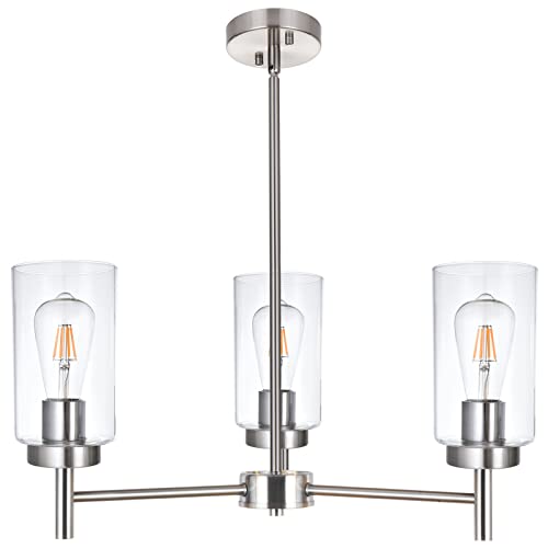 VINLUZ Contemporary 5-Light Large Chandeliers Oil Rubbed Bronze Modern Lighting Fixtures Hanging Clear Glass Shades Pendant Lighting for Dining Room Living Room Kitchen