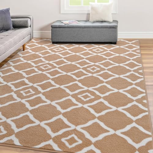 Kimicole Ultra Soft Shag Area Rug for Bedroom, 6x9 Grey/White Large Fluffy Geometric Living Room Rugs, Modern Moroccan Memory Foam Big Dorm Carpet Indoor Home Decor for Teens Girls Kids Nursery