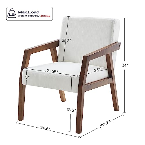HUIMO Side Chair Set of 2,Modern Century Chair,Tufted Accent ChairWooden Armchair,Fabric Chairs for Living Room,Bedroom,Reading Chair,Upholstered Elegant Chair,White