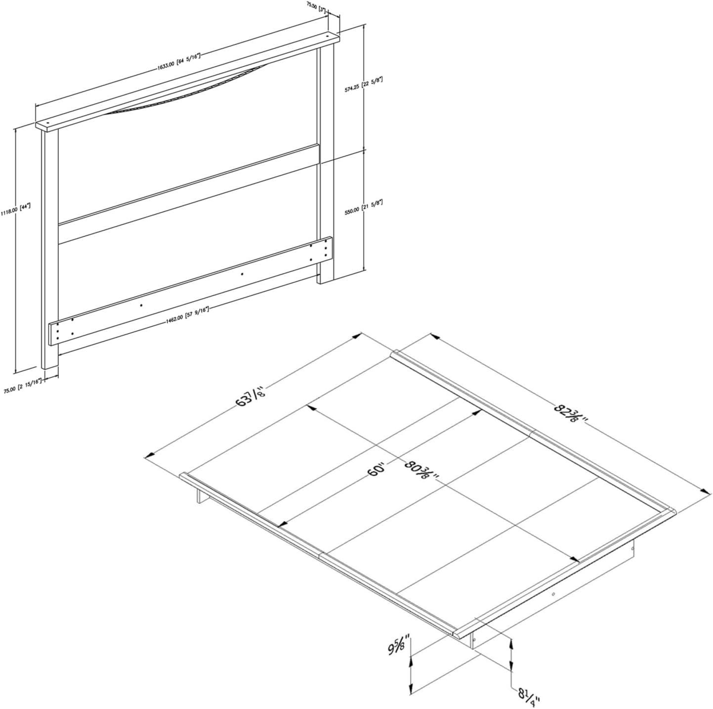 Vintage Vogue Full/Queen Headboard (54/60'') - Modern Natural Walnut Headboard - Contemporary Design Headboards for Platform Beds and Metal Frames, Contemporary Rustic Oak Finish