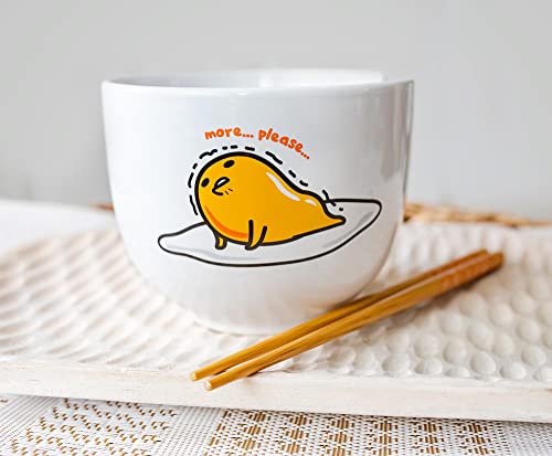 Silver Buffalo Sanrio Gudetama Lazy Egg Nissin Top Ramen Ceramic Ramen Noodle Rice Bowl with Chopsticks, Microwave Safe, 20 Ounces