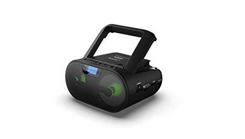 Riptunes CD Player Boombox Portable Radio AM/FM Boombox Bluetooth MP3 CD, USB, mSD, Aux, Headphone Jack Stereo Sound System with Enhanced Bass, LED Lights, LCD Display with Remote, Pink