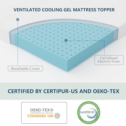 3 Inch Queen Gel Memory Foam Mattress Topper, Cooling Bed Topper with Removable Cover, Soft & Pain Relief & Breathable, CertiPUR-US & Oeko-Tex Certified