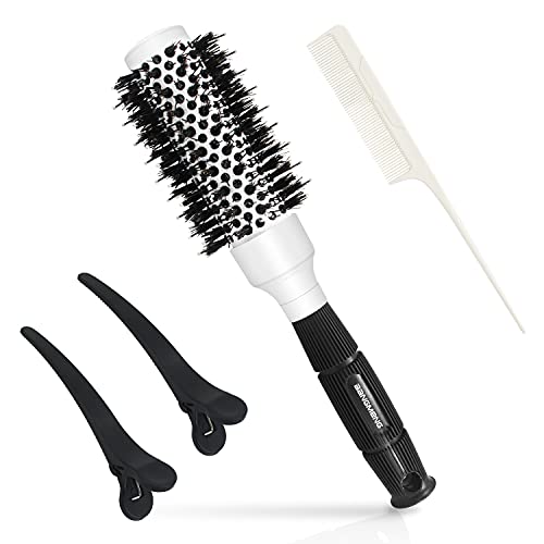 Round Brush For Blow Drying, Nano Tech Thermal Ceramic Ionic, Ball Tip Round Barrel Hair Brushes For Styling, 2 Clips and 1 Comb Included (2.54 inch with Bristles & Barrel 1.3 inch)…