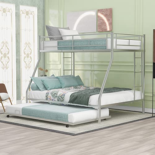 Twin-over-Twin Bunk Bed with Trundle,Guardrail and 4 Storage Shelves,Wood Bunk-Bed W/Planked Panel Headboards & Footboards,Bedroom Furniture for Children,Teens,Adults,Gray
