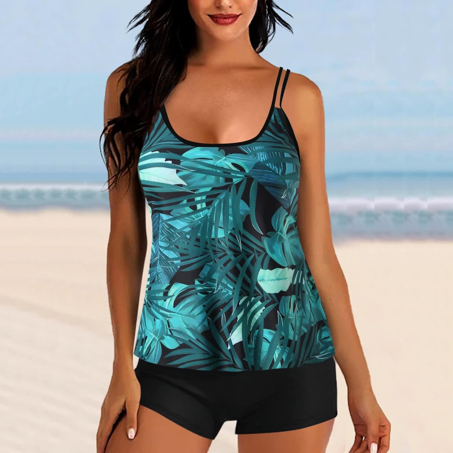 Spring of Sale - - Tankini Swimsuits for Women with Skirt Bottom, Tankini Swimsuits for Women with Skirt 2 Piece, Swimsuits for Older Women 2 Piece Tankini Dress with Swim Skirt, Green