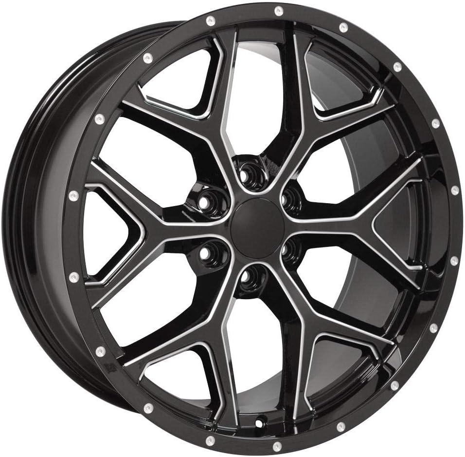 OE Wheels LLC 22 inch Rims Fits Silverado Suburban Tahoe Sierra Yukon Escalade 6x139.7 CV98 22x9.5 Black with Milled Edge SET