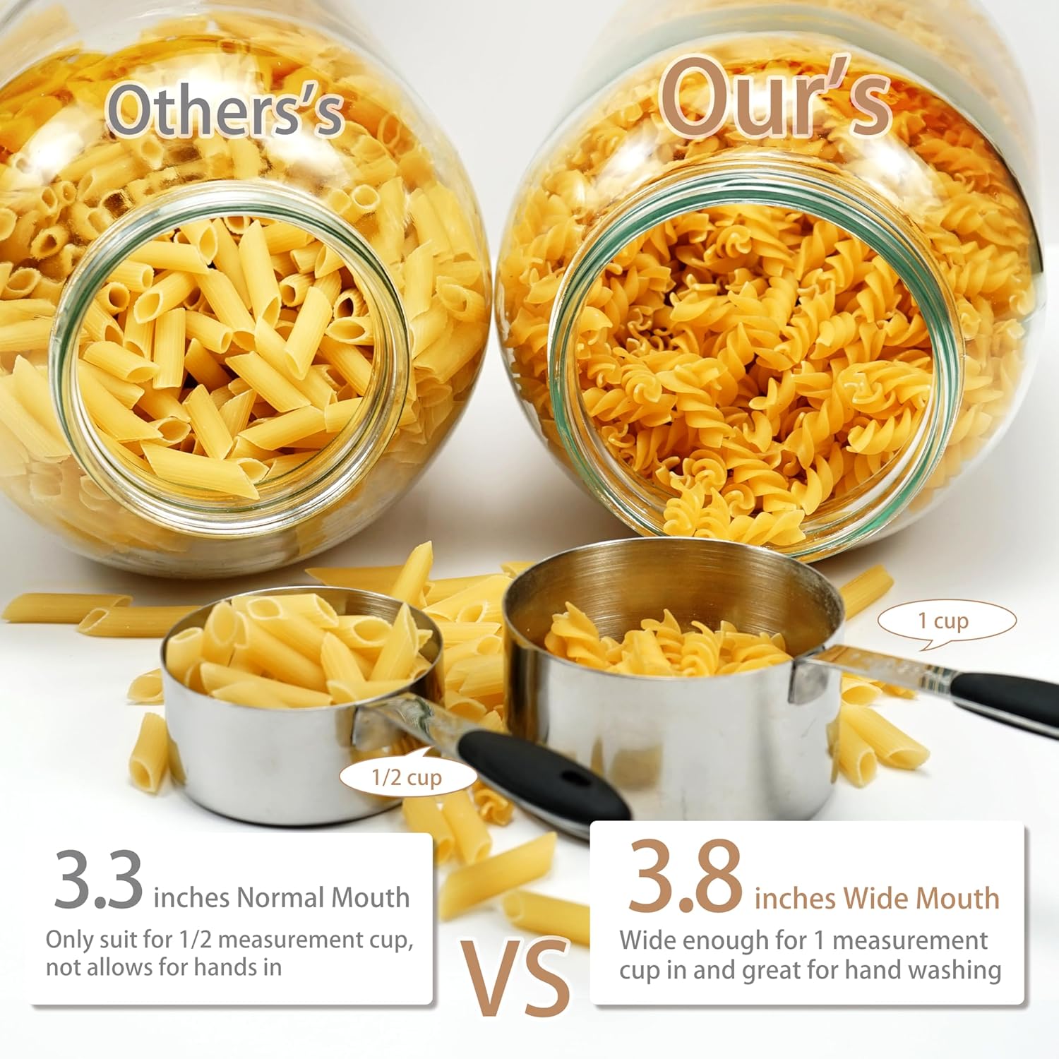 1 Gallon Glass Jar with Airtight Lid, Wide Mouth Mason Jar with Wood Lid, Glass Storage Jars for Kitchen to Store Flour, Rice, Beans, Grains, Oats, Pasta, Sugar, Cookies