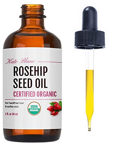 Kate Blanc Cosmetics Rosehip Oil for Face & Skin. Rosehip Seed Face Oil for Facial & Gua Sha Massage (4oz, Organic, Pure, Cold Pressed)