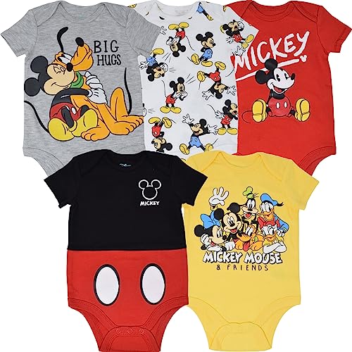 Disney Mickey Mouse Lion King Winnie the Pooh Pixar Toy Story Finding Nemo Baby 5 Pack Bodysuits Newborn to Infant