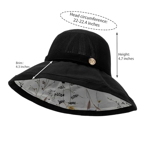 Women's-Mesh-Sun-Hats Wide-Brim Summer Beach Bucket Caps for Girls Outdoor-UV-Protection Foldable-Fishing-Hat Chin Strap