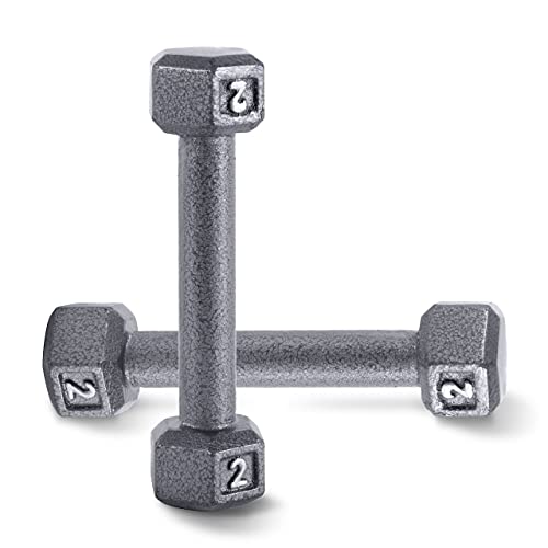 WF Athletic Supply Cast Iron Solid Hexagon Gray/Black Dumbbells, Strength Training Free Weights Set of 2 for Women and Men, Hand Weights Sold by Pairs, Multi-Select Size Options Available