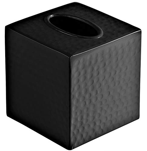 Monarch Abode 19127 Hand Hammered Tissue Box Square Cover Holder & Dispenser - Metal Dresser Accessories For Home & Office Bathroom Decor Vanity - Decorative Tissue Box Holder - Black Tissue Box Cover
