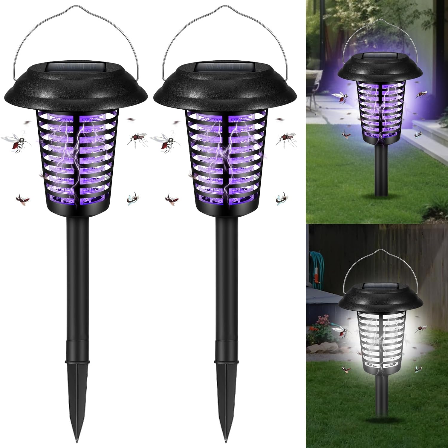 Solar Bug Zapper Outdoor Solar Powered Mosquito Zapper Killer Lamp Effective Fly Zapper Repellent Lighting Stake Landscape Fixture for Yard Garden Patio Pathway Camping,2 Pack