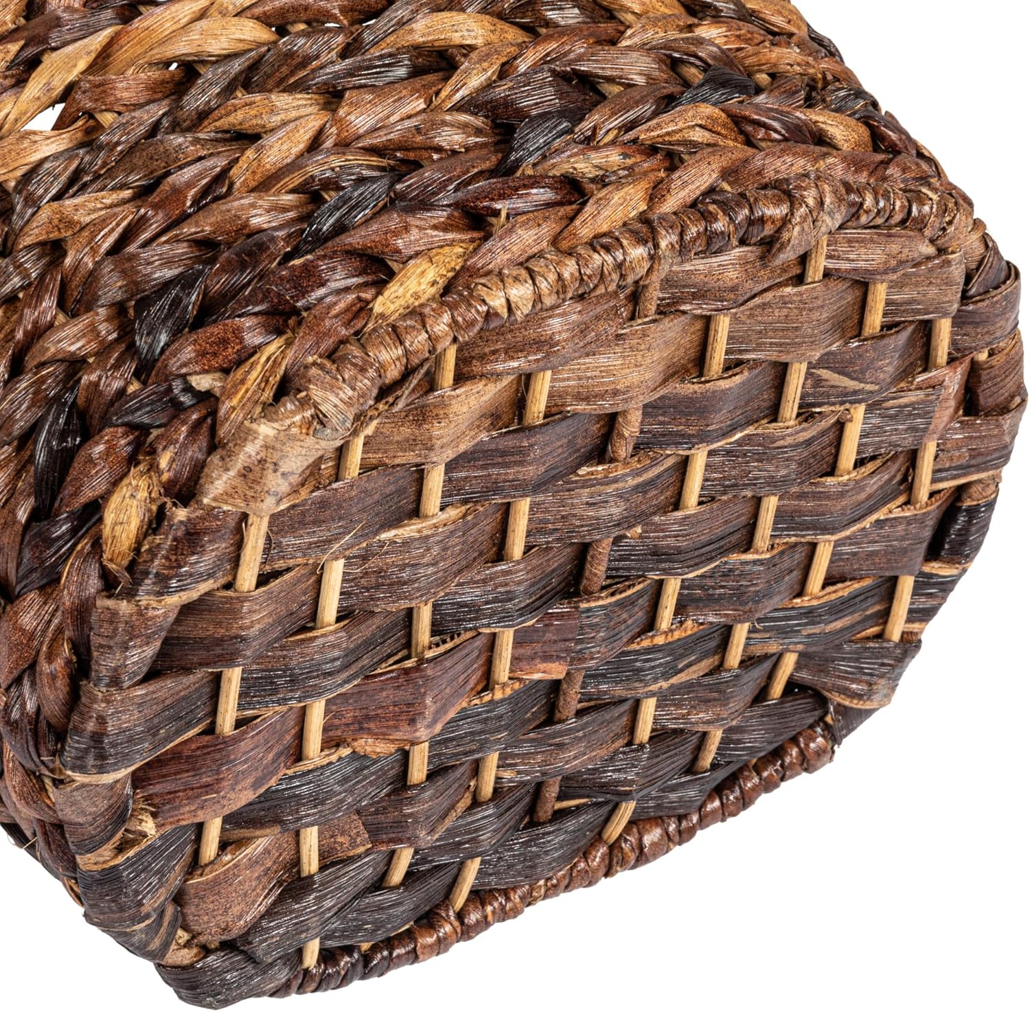 Creative Co-Op Boho Oval Braided Bankuan Bathroom Tissue Basket with Wood Handle, Toilet Paper Holder, Dark Brown