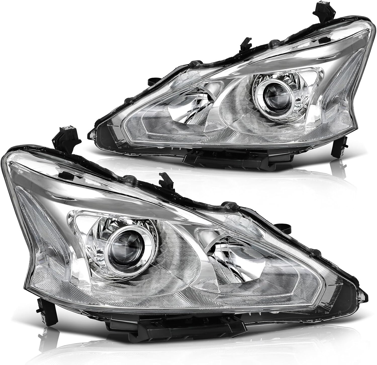 Headlight Assembly For Nissan Altima 2013-2015 Chrome Housing Clear Reflector Driver and Passenger Side Headlamp