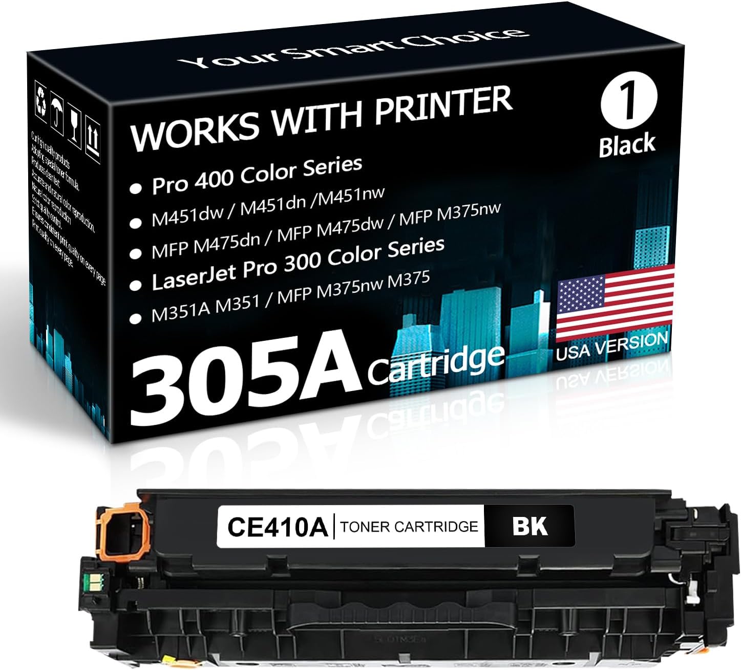 305A Toner Cartridge for HP Printer - 305A X CE410A Compatible for Laserjet Pro 400 Color M451dn M451nw M451dw MFP M475dw M475dn Pro 300 M375nw Printer (1 Black, High Yield)