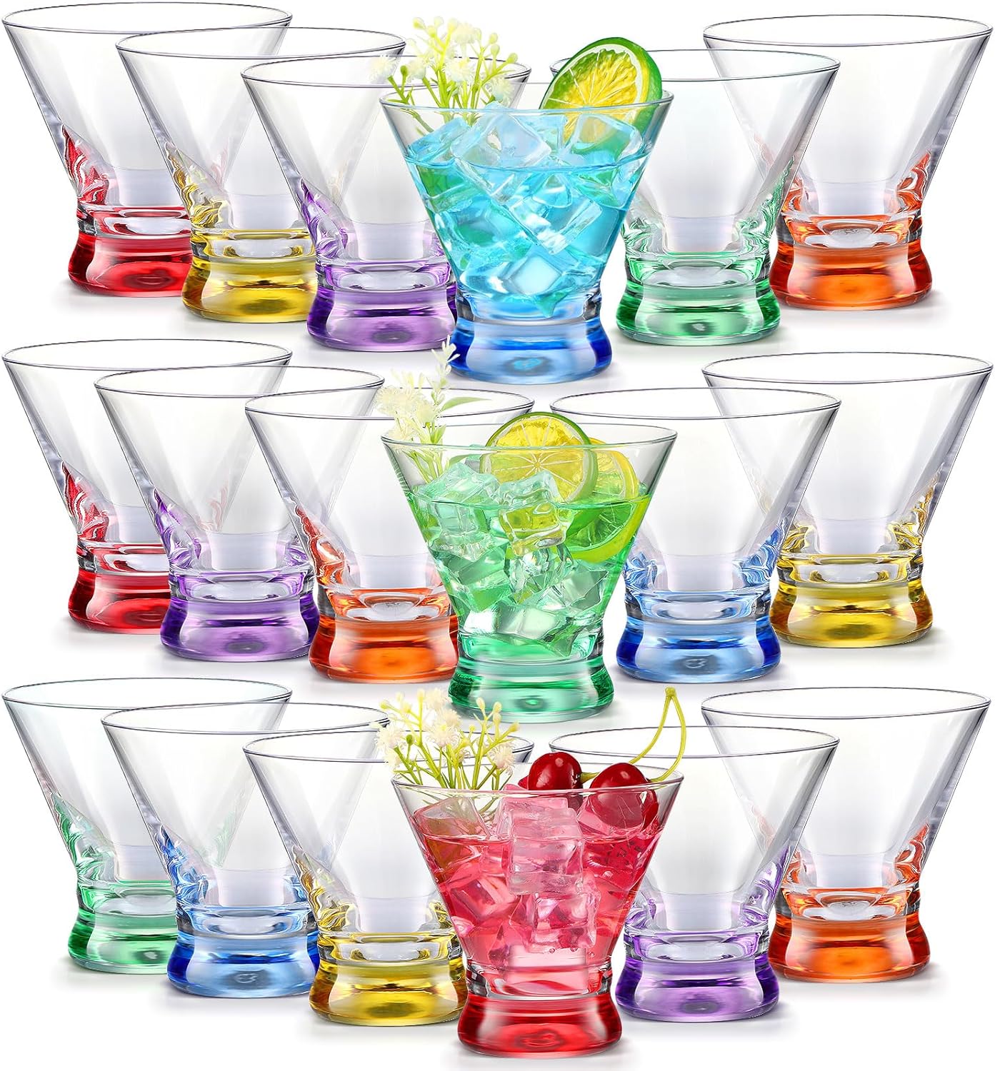 Sunnyray 18 Pcs Mocktail Glasses Bulk 8oz Stemless Martini Glasses Crystal Margarita Glasses Cocktail Glasses for Graduation Party Prom Wedding Banquet Home Bar Cosmopolitan Manhattan Brandy Whiskey