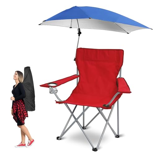 Moclever Foldable Beach Chair w/Detachable Umbrella, 22 * 21in Widen Seat&22 * 35.5in Backrest Armrest Adjustable Canopy Stool w/Cup Holder Carry Bag for Camping Poolside Travel Picnic Lawn Chair