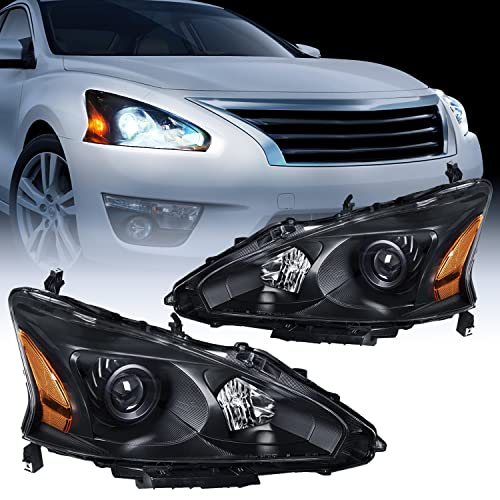 Nilight Headlight Assembly for 2013 2014 2015 Altima 4 Door Sedan Advance Base Exclusive SL S SV Sense Sedan 4 Door Replacement Headlamp Clear Projector Chrome Housing Amber Reflector,2 Years Warranty
