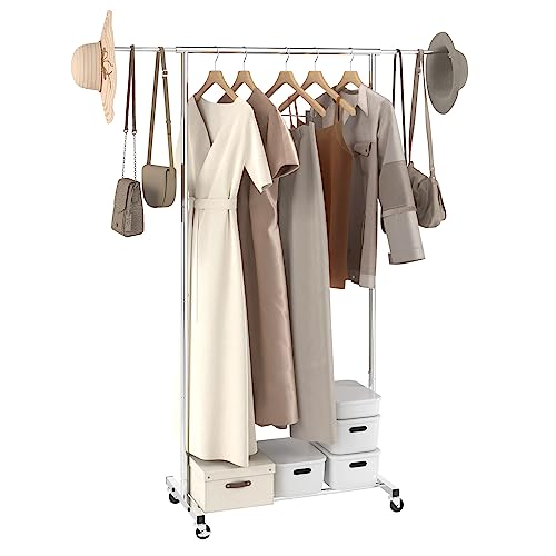 VEVOR Heavy Duty Clothes Rack, Double Hanging Rod Clothing Garment Rack for Hanging Clothes, Adjustable Height and Extendable Length Clothing Rack with Bottom Storage Area, 600 lbs Load Capacity
