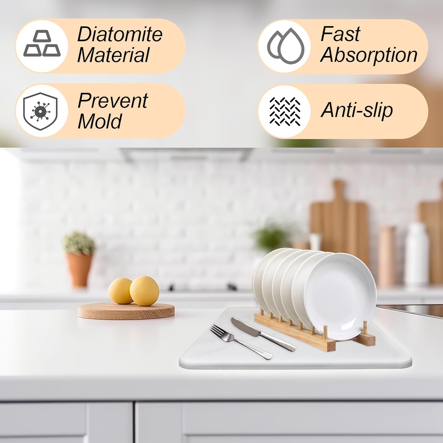 2 PACK Stone Drying Mat for Kitchen Counter, Fast Dry Absorbent Dish Drying Mats for Kitchen Counter Heat Resistant（16X12 inch）