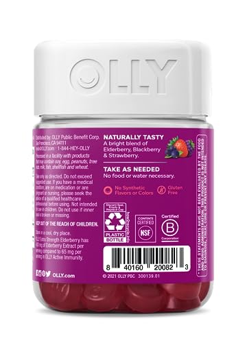 OLLY Extra Strength 450mg Elderberry Immune Gummies, 36 Count Laser Focus Ginseng Alpha GPC Gummies