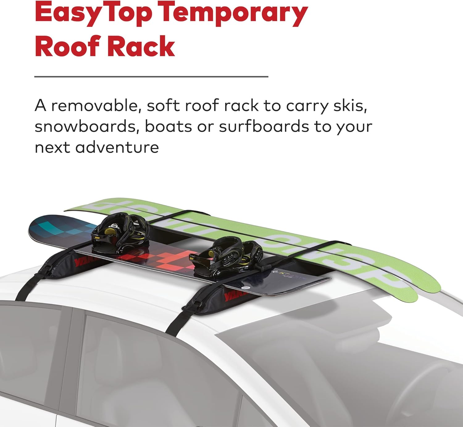 Yakima EasyTop Temporary Roof Rack with Heavy Duty Straps, Double Latching Buckle, and Tie Down Rope for Boats, Skis, and Snowboards, Black