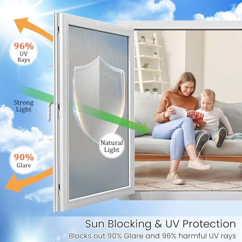 Coavas Window Privacy Film Frosted Glass Window Film UV Blocking Heat Control Static Cling No Glue Removable Decorative Window Tint for Home Glass Door Bathroom Office (Silver 17.5 x 157.4 in)