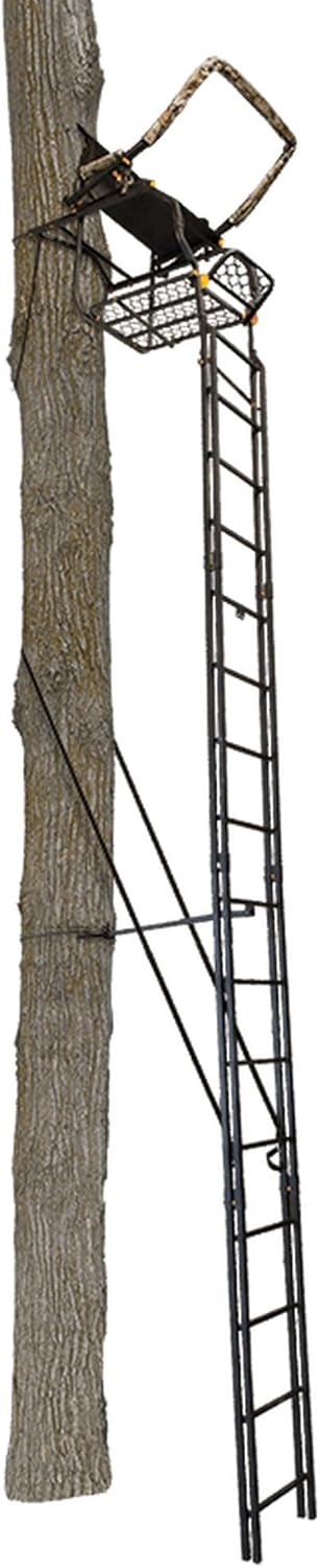 Muddy The Skybox Deluxe 20-Foot Tall 1 Person Hunting Deer Ladder Tree Stand with Flip-Up Adjustable Shooting Rail and Flex-Tek Seat, Black (2 Pack)