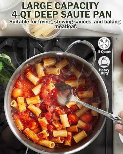 Cooks Standard Multi-Ply Clad Stainless Steel Saute Pan 10.5 Inch, 4 Quart Deep Frying Pan Skillet with Lid, Induction Cookware, Stay-Cool Handle