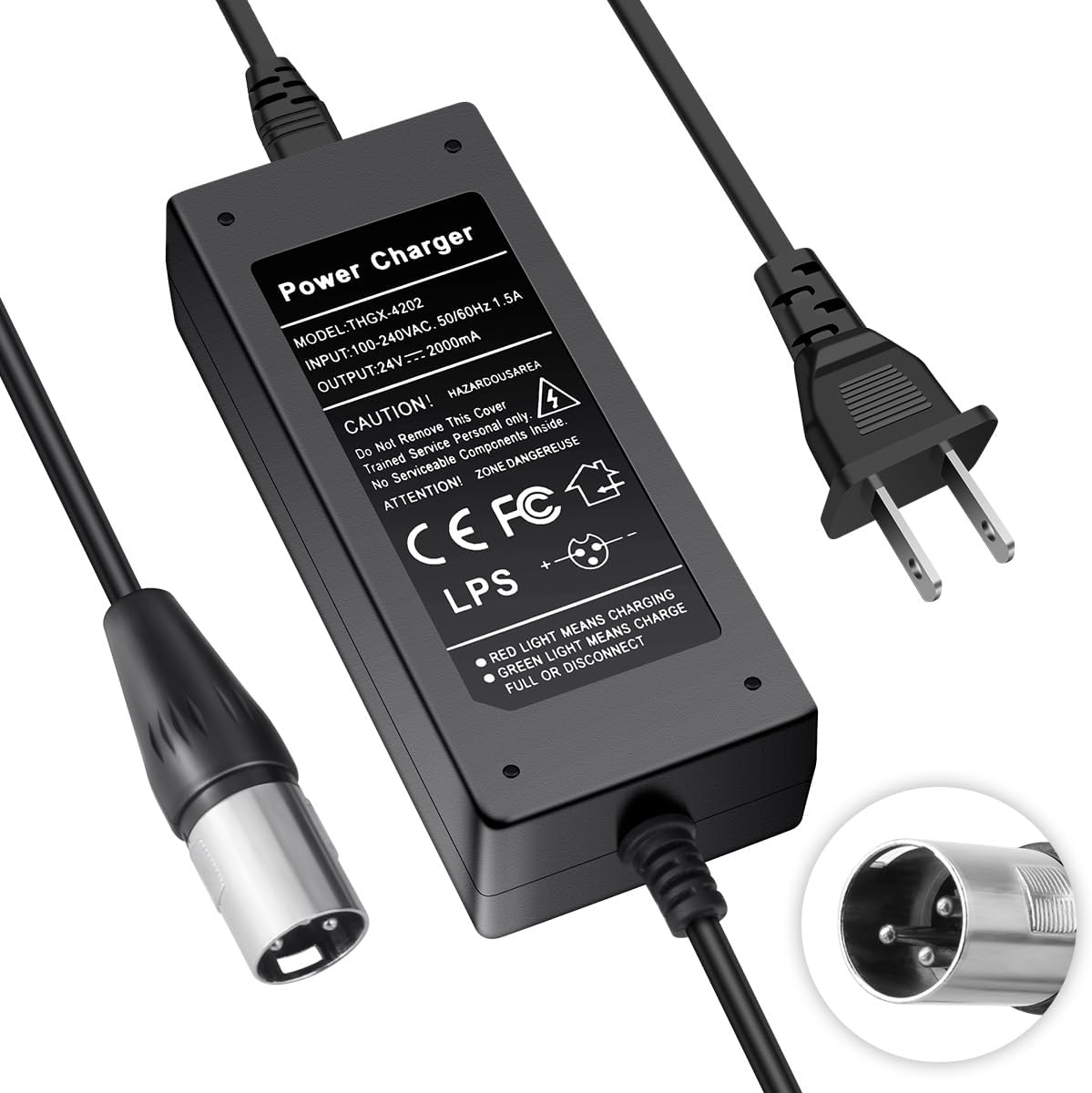 24V 2A New XLR Electric Scooter Battery Charger Replacement for Go-Go Elite Traveller Plus HD US, Ezip Mountain Trailz, Jazzy Power Chair