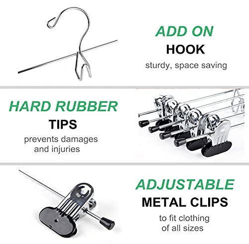 Amber Home 20 Pack Heavy Duty Add on Metal Pants Skirt Hangers, Stackable Add-on Metal Clothes Hangers with 2-Adjustable Clips, Cascading Clip Hangers Space Saving for Jeans, Slacks