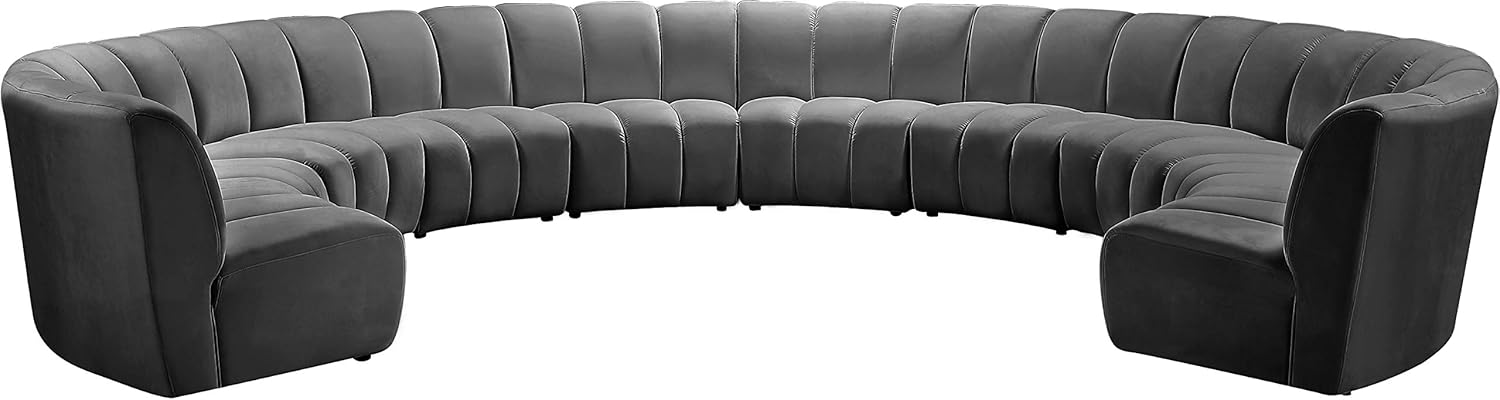 Meridian Furniture Infinity Collection Modern | Contemporary Modular Sectional with Luxurious Deep Channel Tufting, 10 Piece, Grey