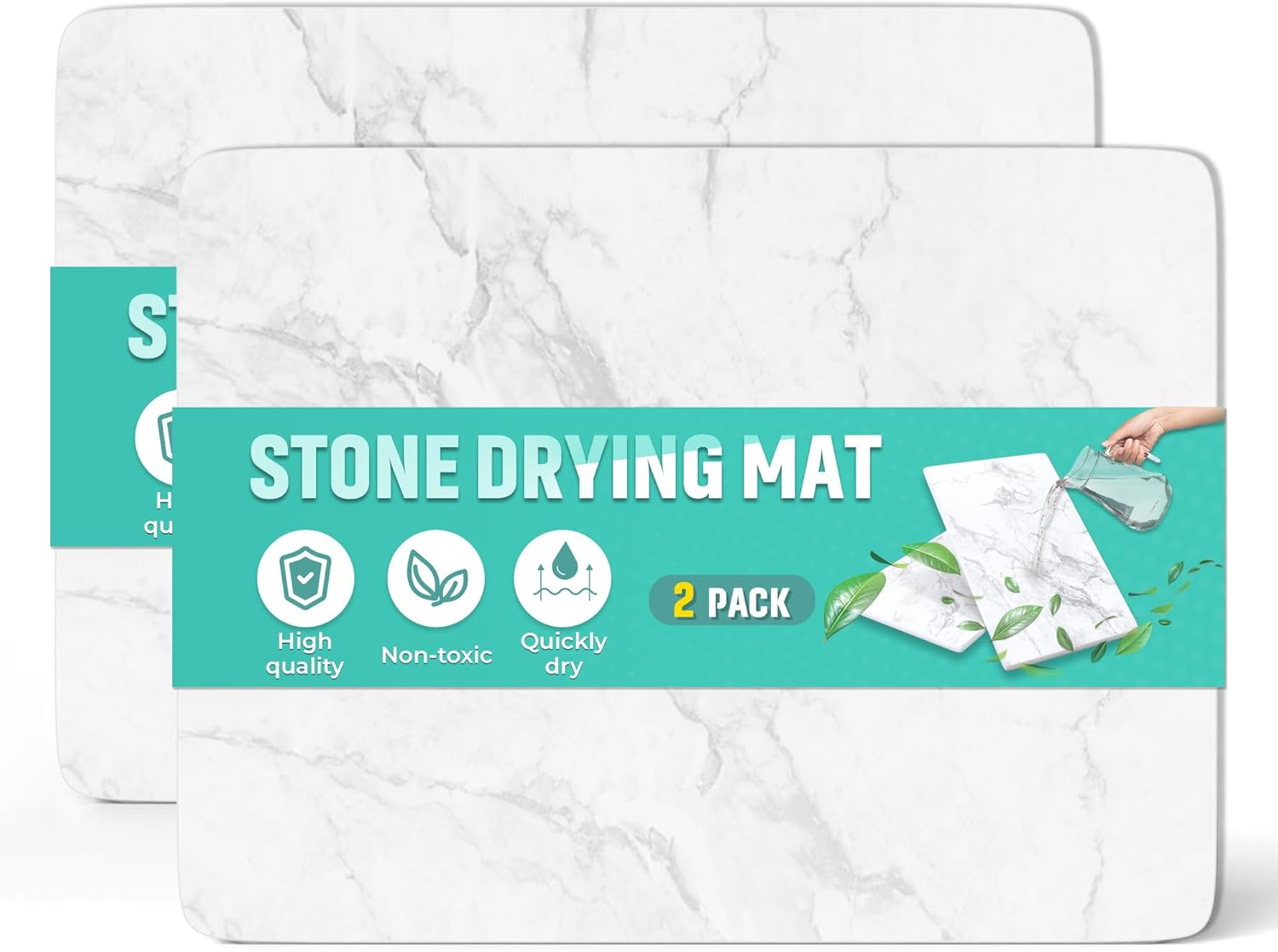 SYIPO Stone Dish Drying Mat-2 Pack Marble Stone Drying Mat for Kitchen Counter Super Absorbent Quick Drying Diatomaceous Earth Dish Drying Mat Drying Stone | Non-Slip & Heat Resistant,15.6X11.6