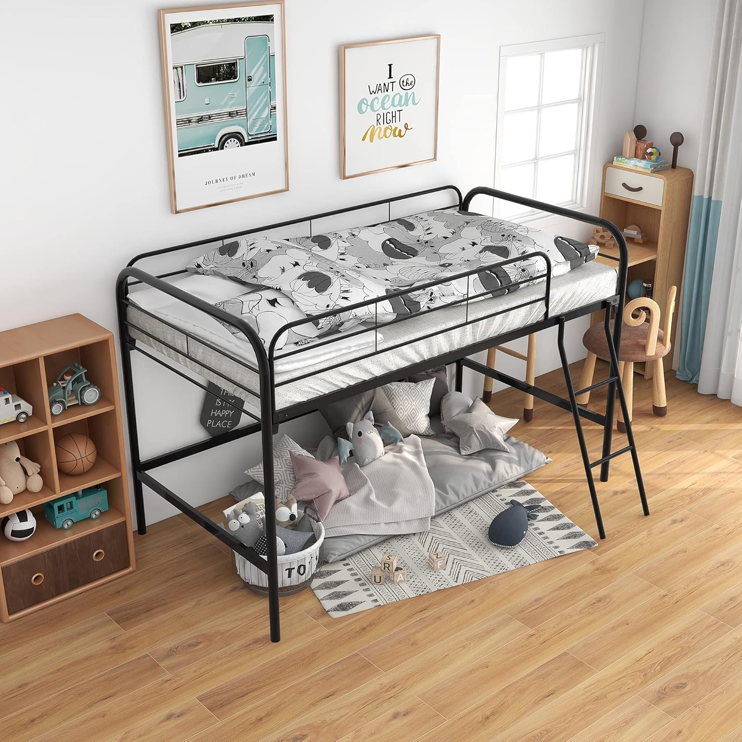 Metal Twin Loft Bed, Twin Size High Loft Bed Black