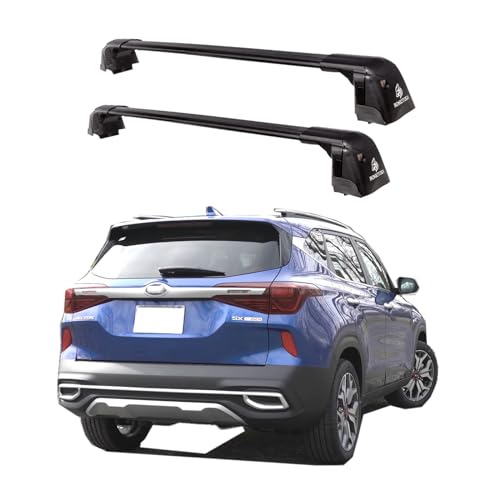 Coyote Roof Rack Crossbars Fit for 2021-2025 KI-A Seltos Flush Side Rails, Lockable Cross Bars for Rooftop Cargo Box Luggage, Ski Board, Bike Carrier – Black