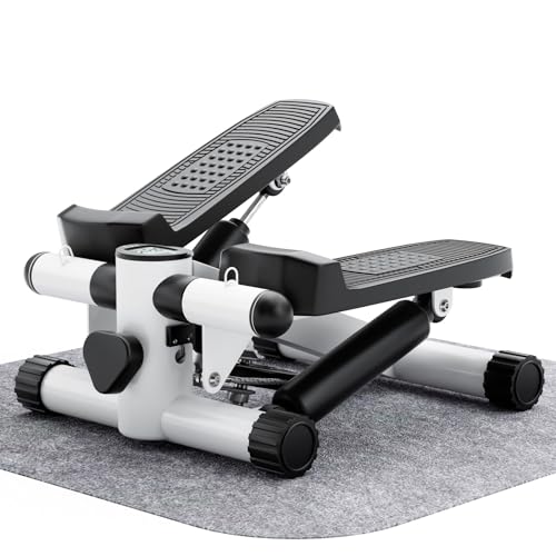 Mini Fitness Stepper, Hydraulic Fitness Stepper with Resistance Bands and Display, Silent Design, Weight Capacity 300LBS, Portable Stepper for Total Body Workout