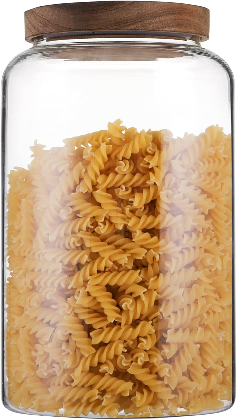 Bekith 100 FL OZ (3000ml) Large Glass Food Storage Jar with Airtight Wooden Lid, Glass Storage Canisters Container, BPA-Free Cereal Dispenser Jars for Spaghetti Pasta, Tea, Coffee, Spice, Powder
