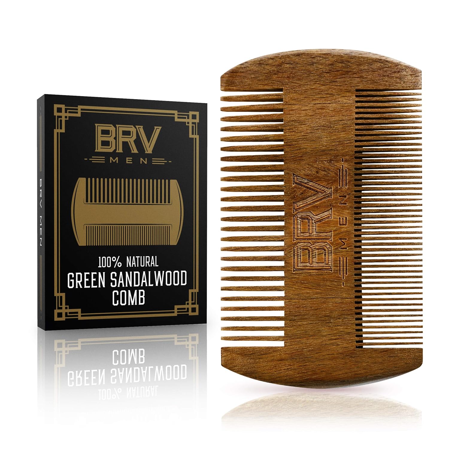 Beard & Mustache Comb | 100% Natural Green Sandalwood Beard Comb | Pocket Beard Comb w/a Stylish Carry Case | Wooden Beard Comb for Men For All Types and Styles of Hair & Beard