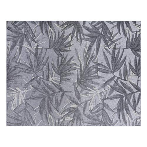 Gertmenian Premium Indoor Outdoor High-Low Area Rug | Deck Patio or Mudroom 8x10ft Large, Tropical Floral Leaves, Blue, 23057