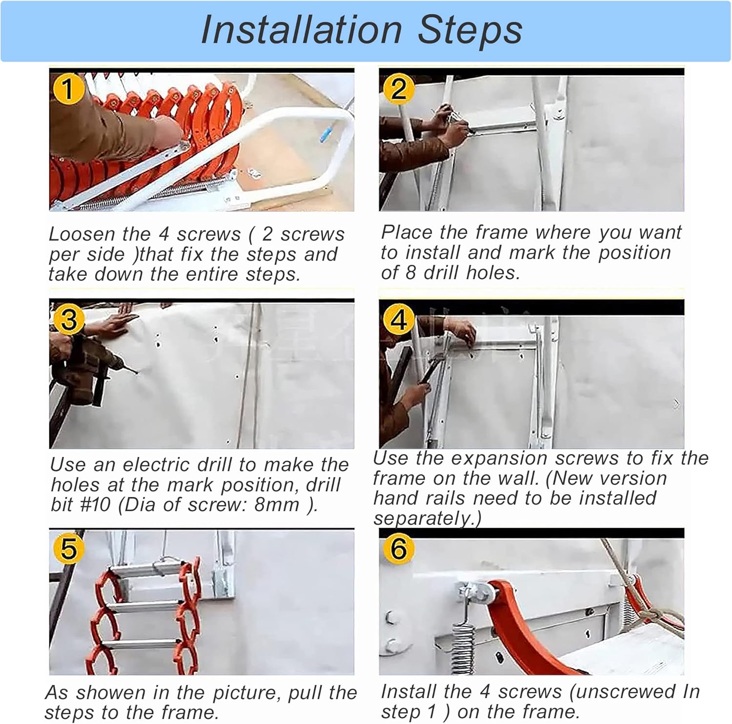 TECHTONGDA Folding Ladder Attic Loft Pull Down Ladder Stairs 12 Steps Wall Mounted Folding Stairs Al-Mg Alloy 9.8ft Height Attic Stairs Blue Retractable Attic Steps Loft Ladder with Armrests