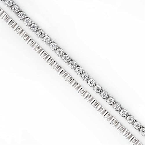 TwoBirch Sterling Silver and Moissanite Swirl Prong Set Tennis Bracelet (3MM)