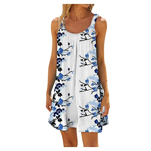 Sundresses for Women U Neck Printed Mini Dresses Sleeveless Cute Sling Tank Dresses Elegant Swing Sundresses